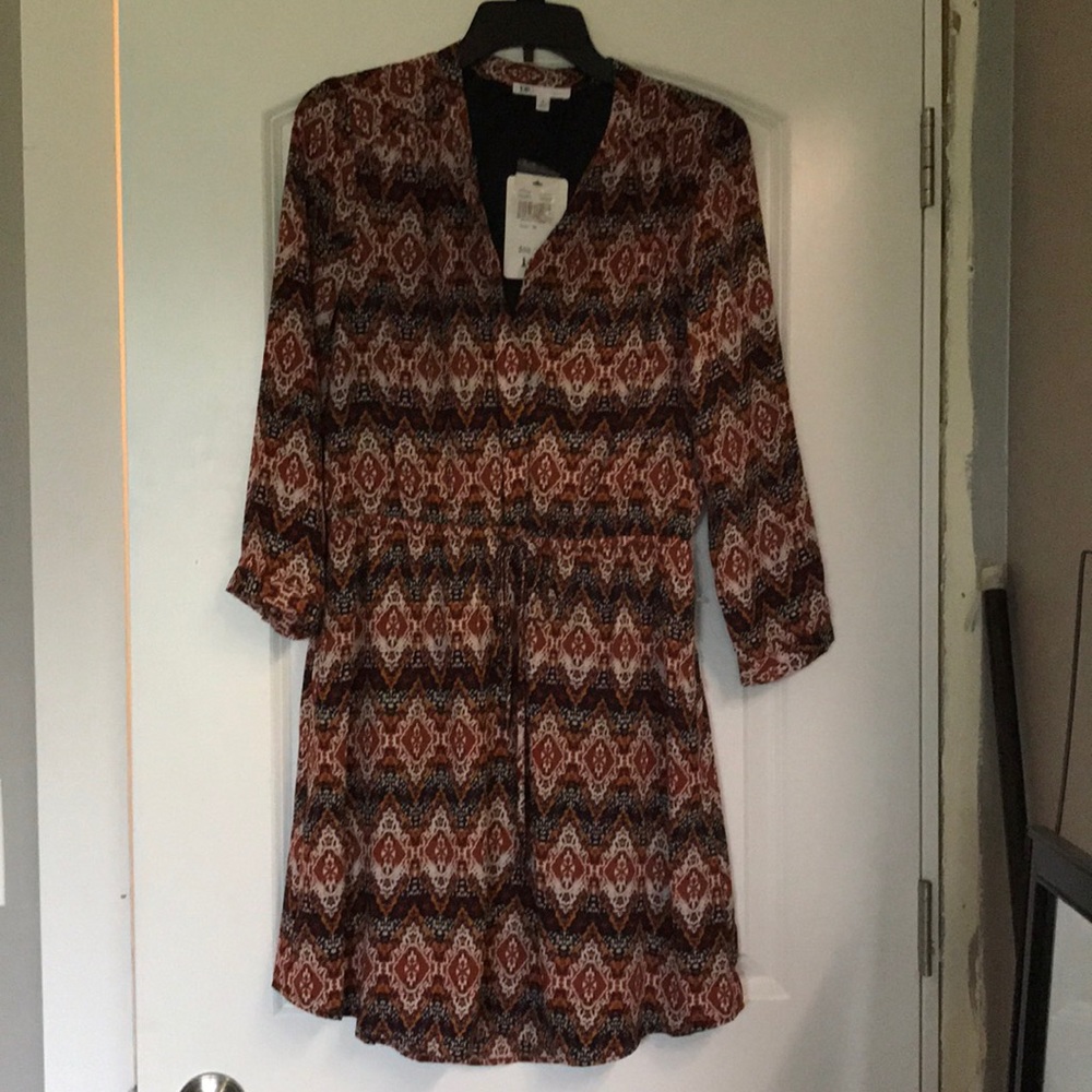 Printed blouson waist tie dress